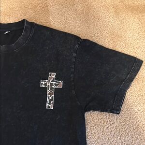 Black T-Shirt with Camo Cross Design